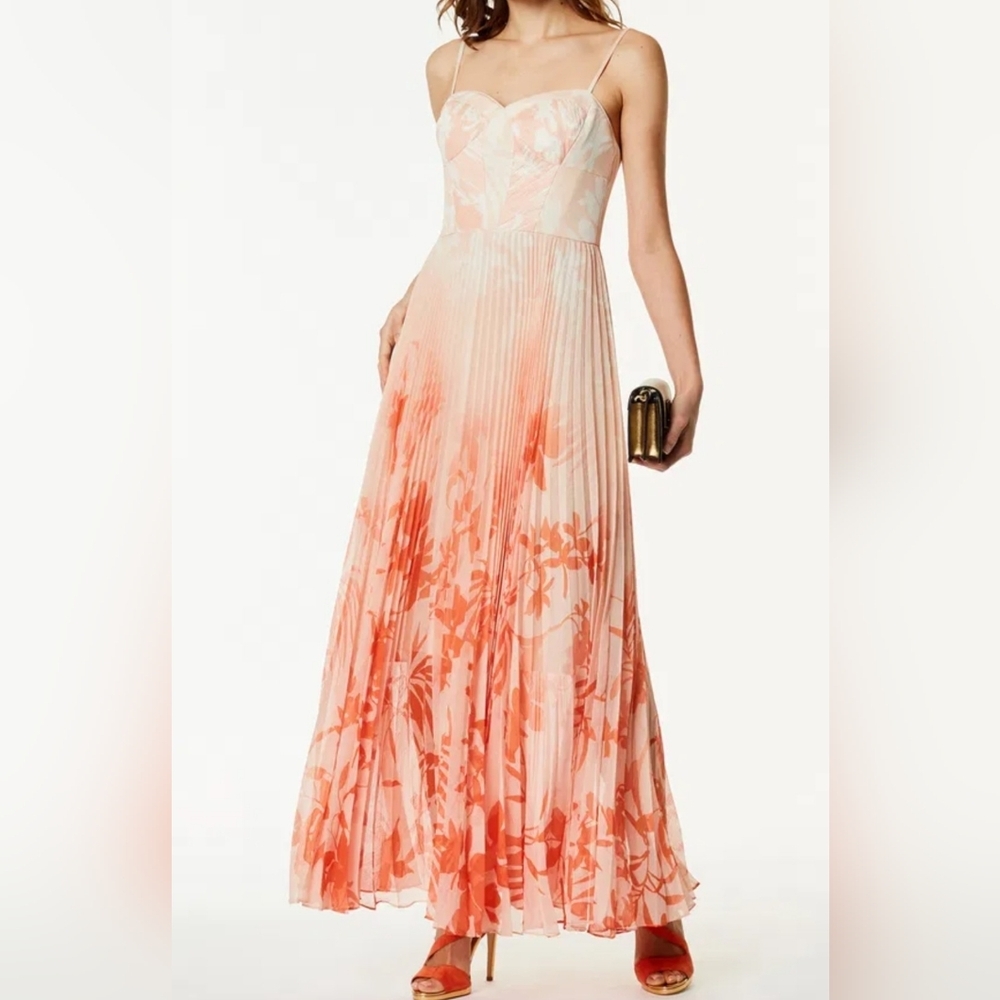 KAREN MILLEN Orange and White Sweetheart Midi Dress